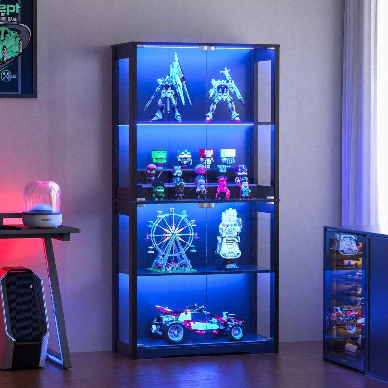 Siyah Cam LED Işıklı ve Hareket Sensörlü Kitaplık - 81x176x36 cm - 315397