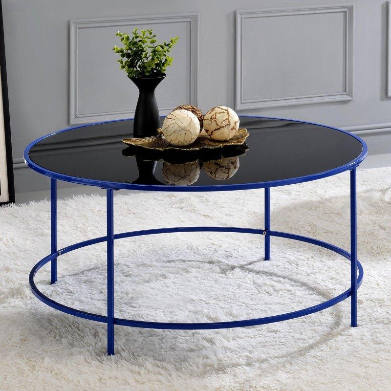 Siyah Cam Tablalı Gold Çelik Yuvarlak Orta Sehpa - 92 cm - 242020
