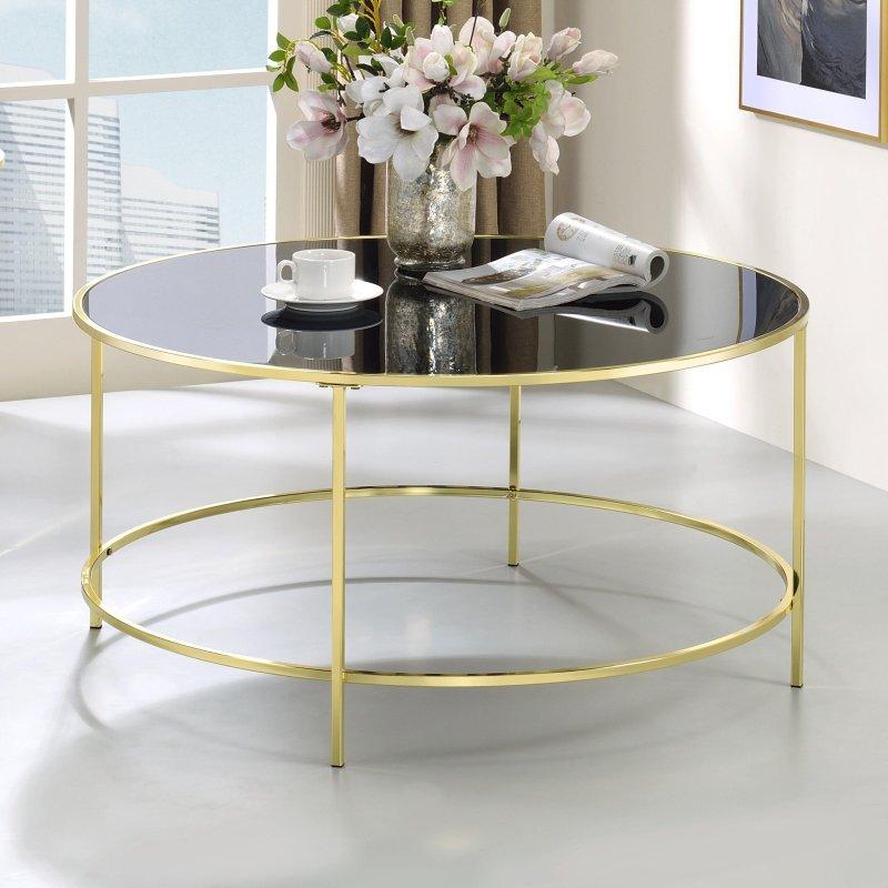 Siyah Cam Tablalı Gold Çelik Yuvarlak Orta Sehpa - 92 cm - 242020