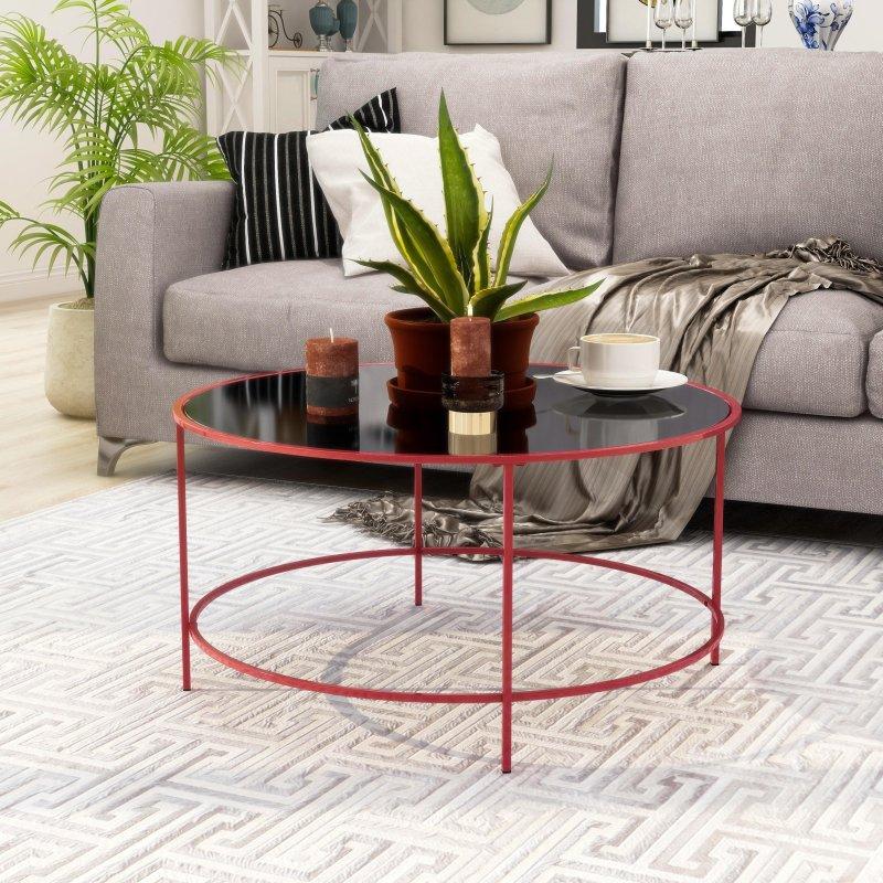 Siyah Cam Tablalı Gold Çelik Yuvarlak Orta Sehpa - 92 cm - 242020