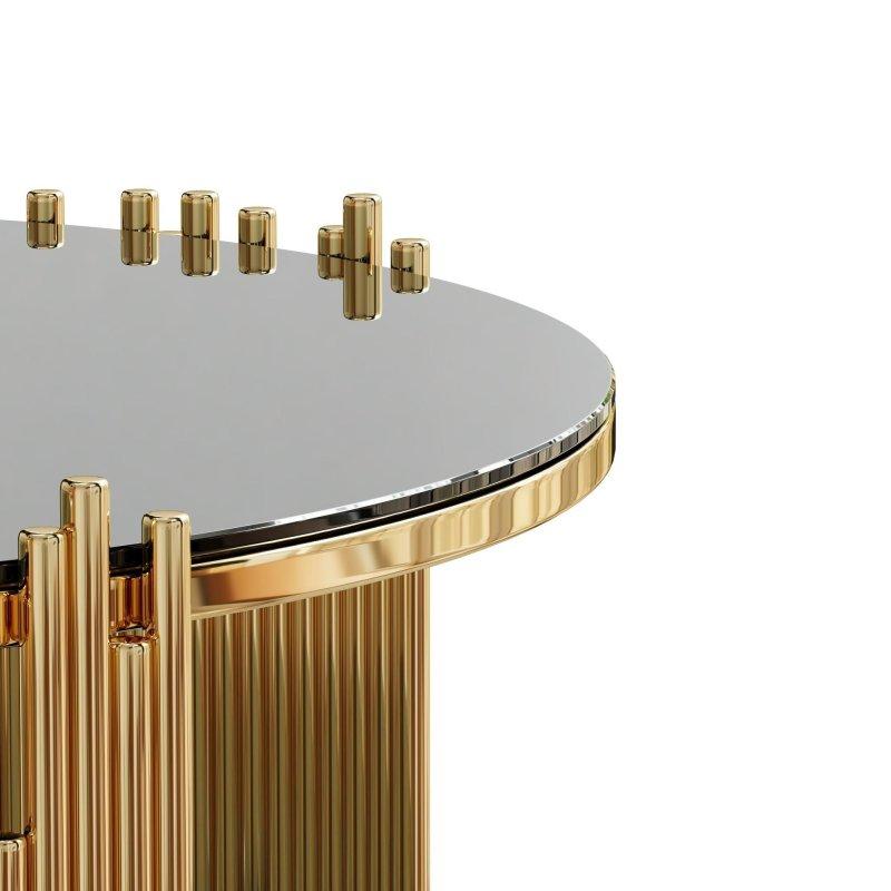 Siyah Cam Tablalı Gold Paslanmaz Çelik Modern Yuvarlak Orta Sehpa - 92 cm - 240311