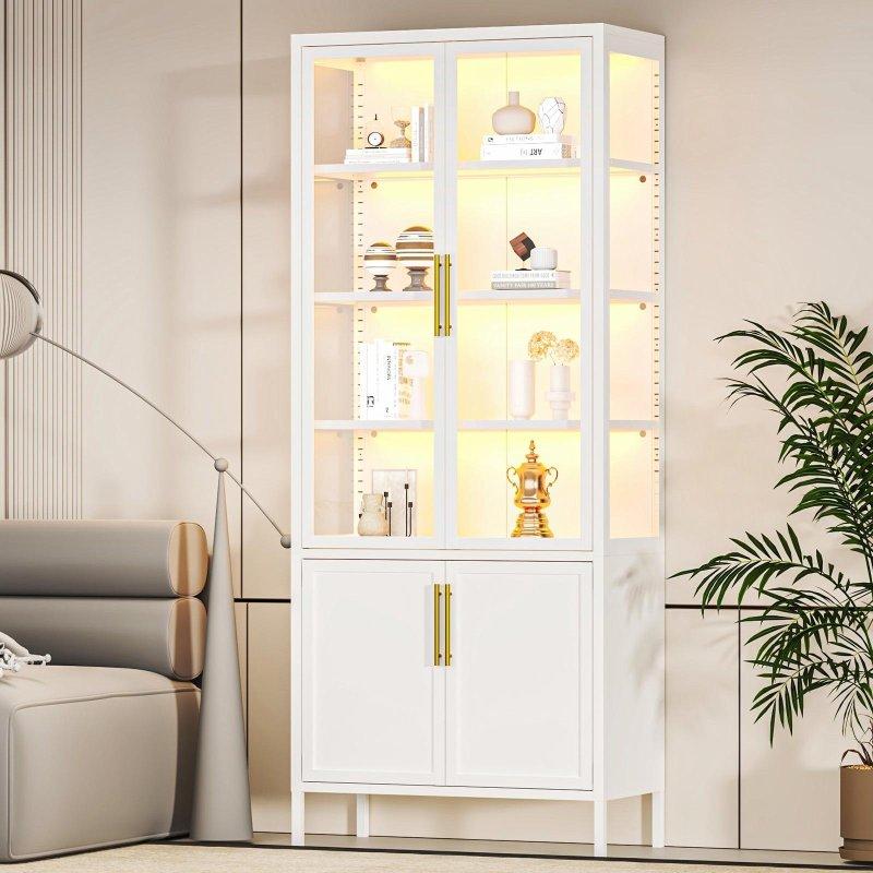 Siyah Çelik 4 Kapaklı Ayarlanabilir Raflı ve RGB Işıklı Cam Kapaklı Kitaplık - 70x36x171 cm - 239189
