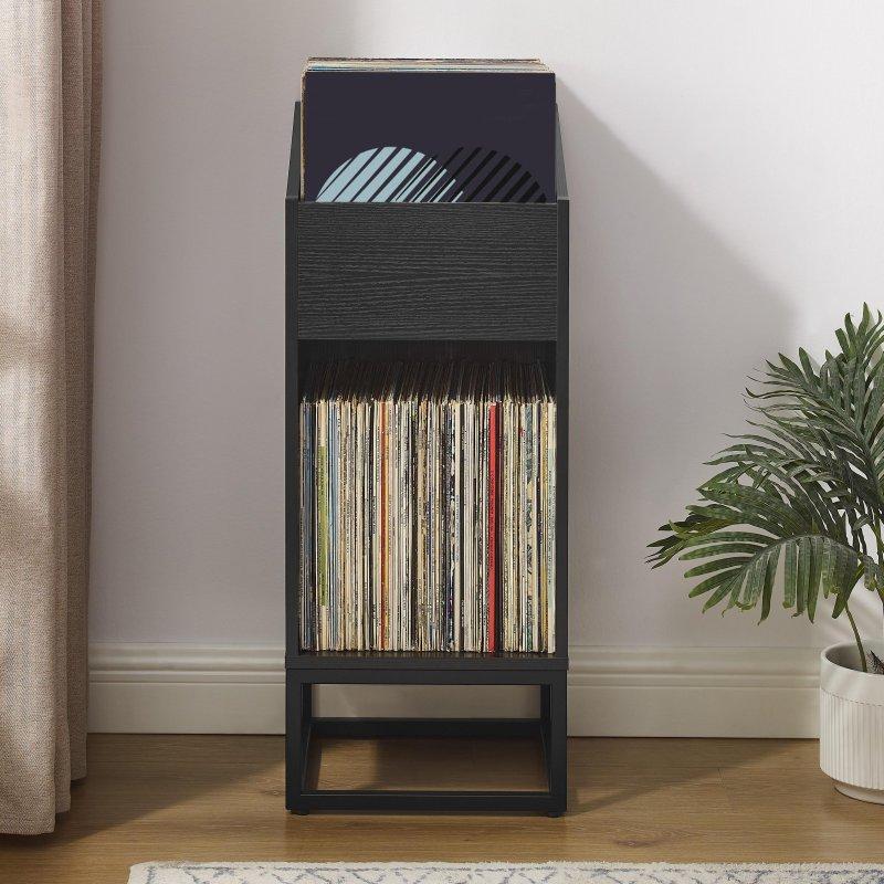 Siyah Çelik Ayaklı MDF 2 Raflı Plak Standı Kitaplık - 36x36x87 cm - 315217 Siyah Çelik Ayaklı MDF 2 Raflı Plak Standı Kitaplık - 36x36x87 cm - 315217