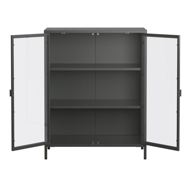 Siyah Çelik Ayarlanabilir Raflı Cam Kapaklı Kitaplık - 102x81x41 cm - 238662