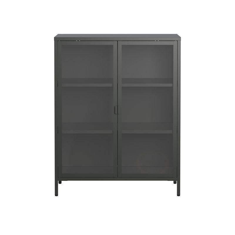 Siyah Çelik Ayarlanabilir Raflı Cam Kapaklı Kitaplık - 102x81x41 cm - 238662