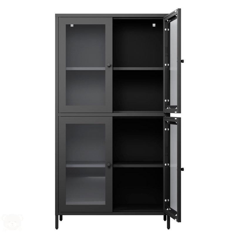 Siyah Çelik Ayarlanabilir Raflı Cam Kapaklı Kitaplık - 150x81x33 cm - 238326