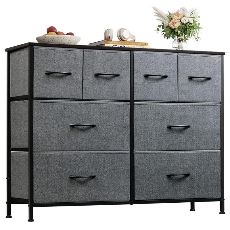 Siyah Çelik Gövdeli MDF Tablalı 8 Kumaş Çekmeceli Şifonyer - 300565