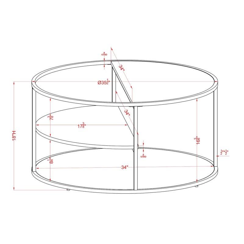 Siyah Çelik ve Ahşap Üç Katlı Raflı Yuvarlak Orta Sehpa - 91 cm - 242122