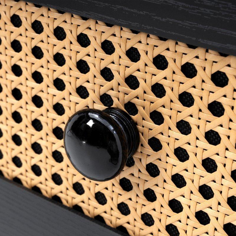 Siyah Çelik ve Doğal Rattan 5 Çekmeceli Dikey Şifonyer - 59x30x117 cm - 305589