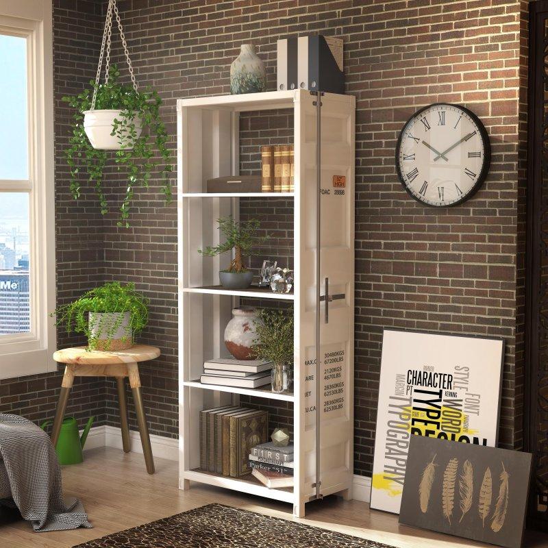Siyah Çelik ve MDF Açık Sırtlı 4 Raflı Kitaplık - 164x67x36 cm - 316713