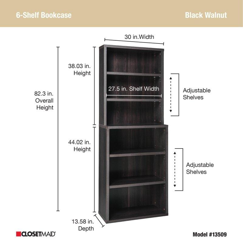 Siyah Ceviz Laminat 6 Raflı Ayarlanabilir Kitaplık - 317282