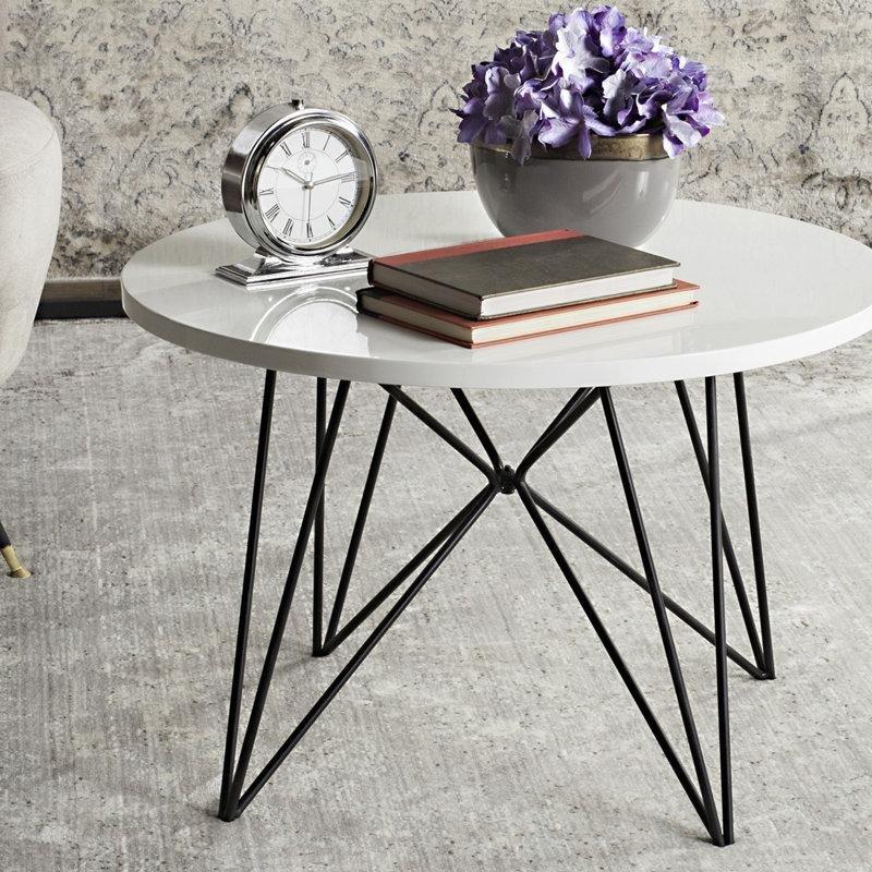 Siyah Demir Trestle Ayaklı Dişbudak MDF Yuvarlak Orta Sehpa - 60 cm - 244626
