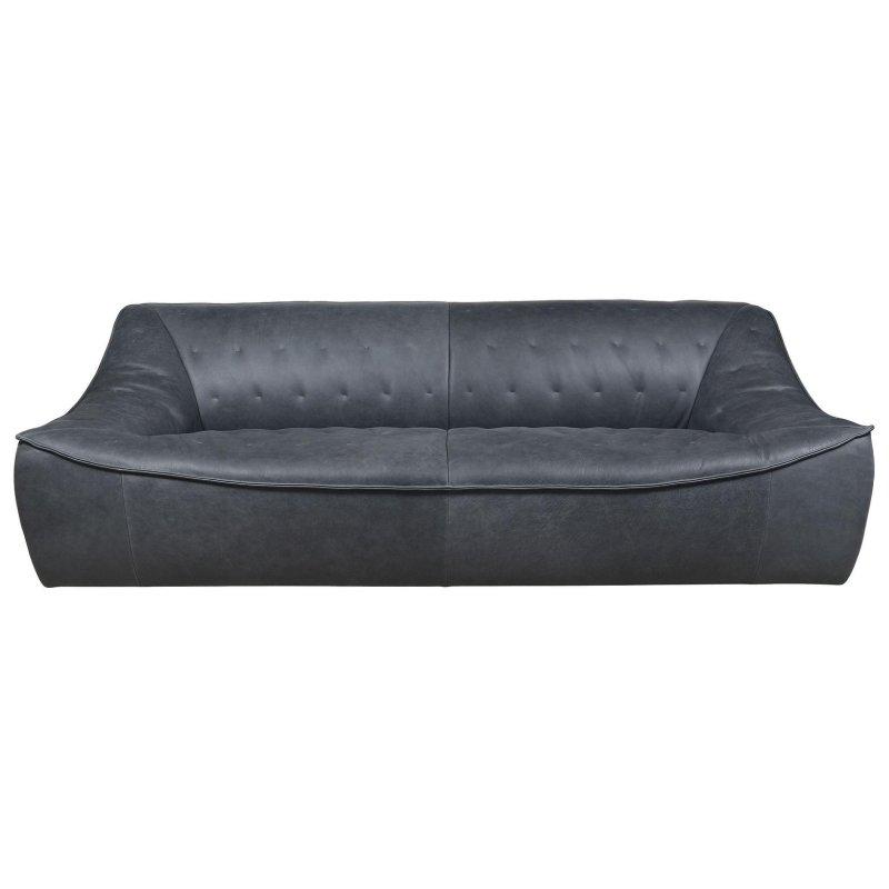 Siyah Deri Masif Ahşap Eğimli Kollu Kuş Tüyü Dolgulu Bohem Koltuk - 242x105 cm - 283818