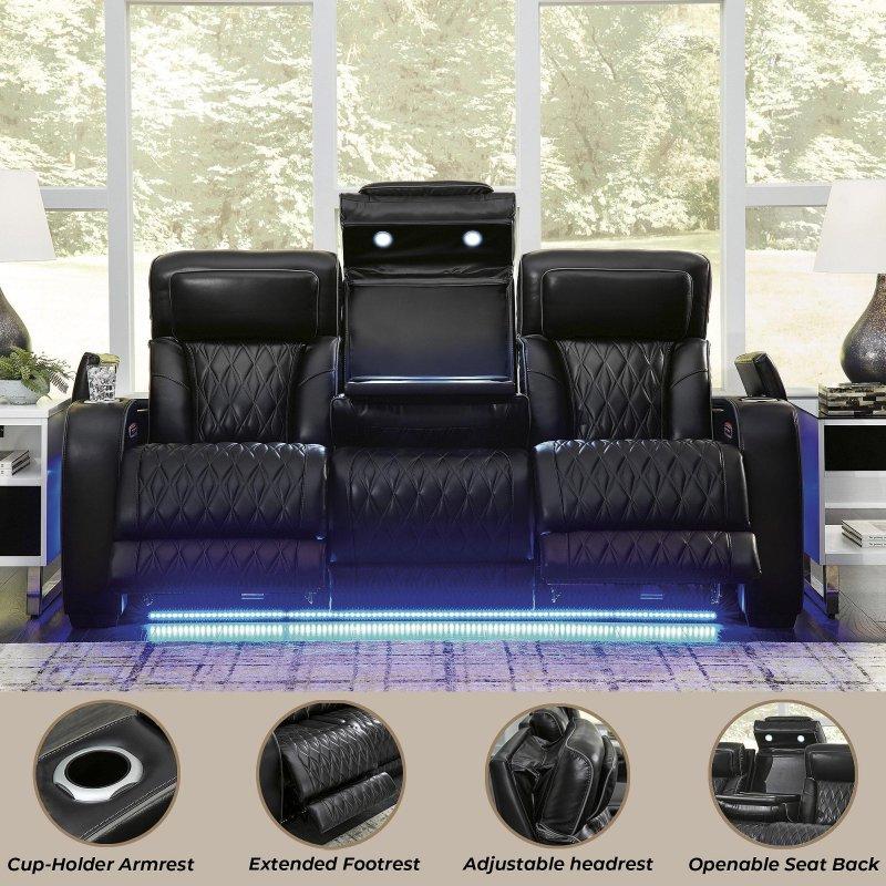 Siyah Deri ve Suni Deri Elektrikli Mekanizmalı Masajlı Isıtmalı Bohem Koltuk - 219x98x114 cm - 293620