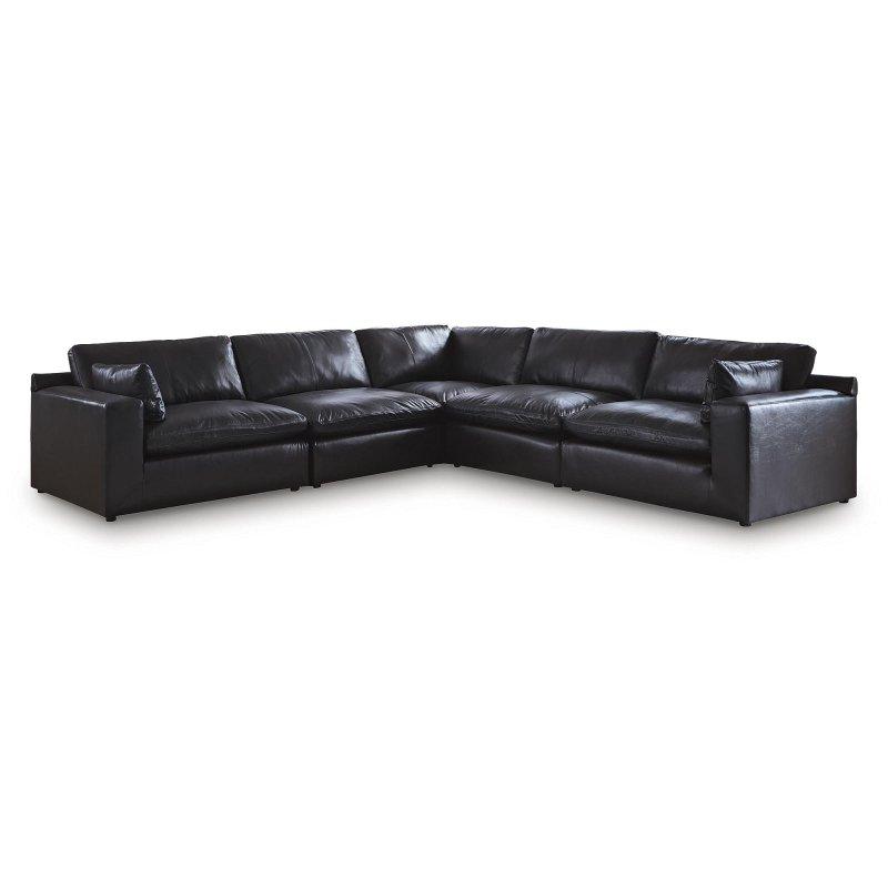Siyah Deri ve Suni Deri Modüler 5 Parçalı Köşe Koltuk - 331x331 cm - 255674