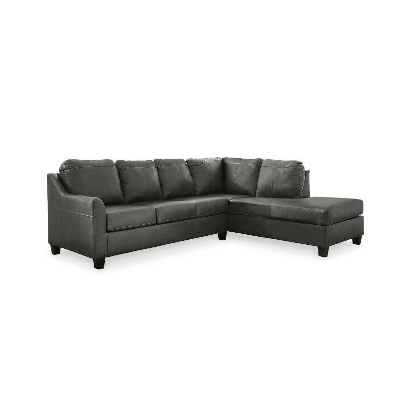 Siyah Deri ve Suni Deri Şezlonglu Çıkarılabilir Minderli Köşe Koltuk - 285x221 cm - 259255
