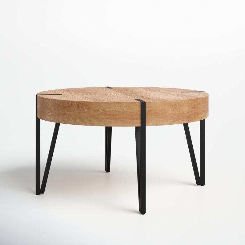 Siyah Firkete Ayaklı Ahşap Dokulu MDF Yuvarlak Orta Sehpa - 81 cm - 245225