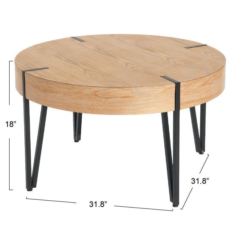 Siyah Firkete Ayaklı Ahşap Dokulu MDF Yuvarlak Orta Sehpa - 81 cm - 245225