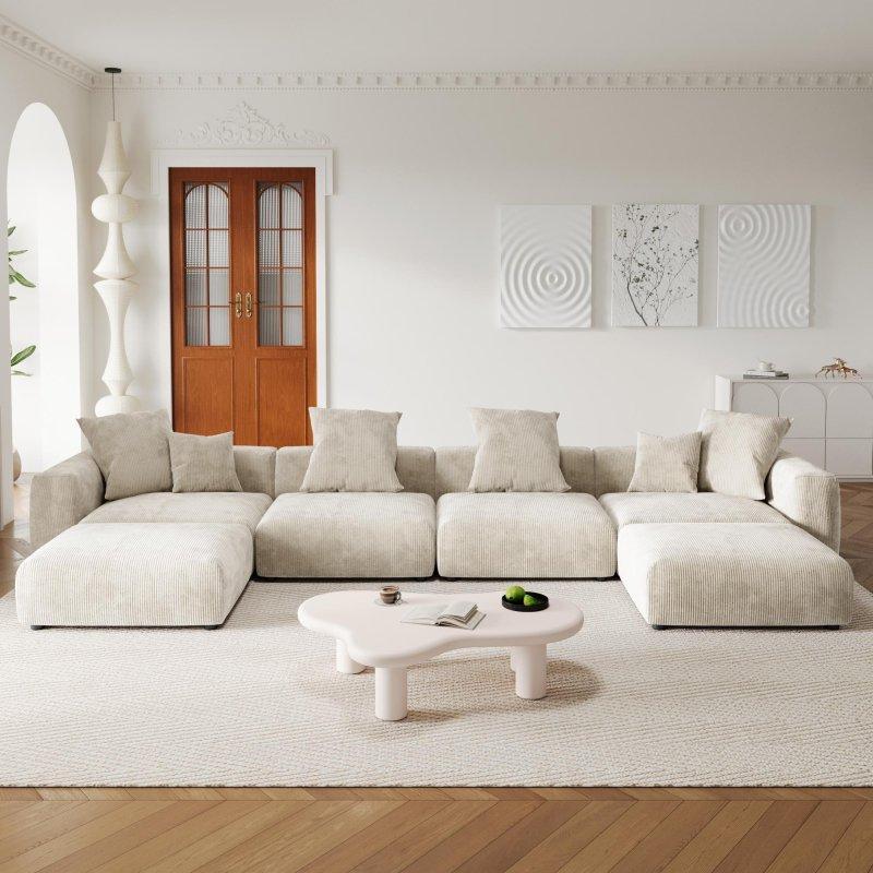 Siyah Fitilli Kadife Modüler U Şekilli Köşe Koltuk - 461x190 cm - 257210