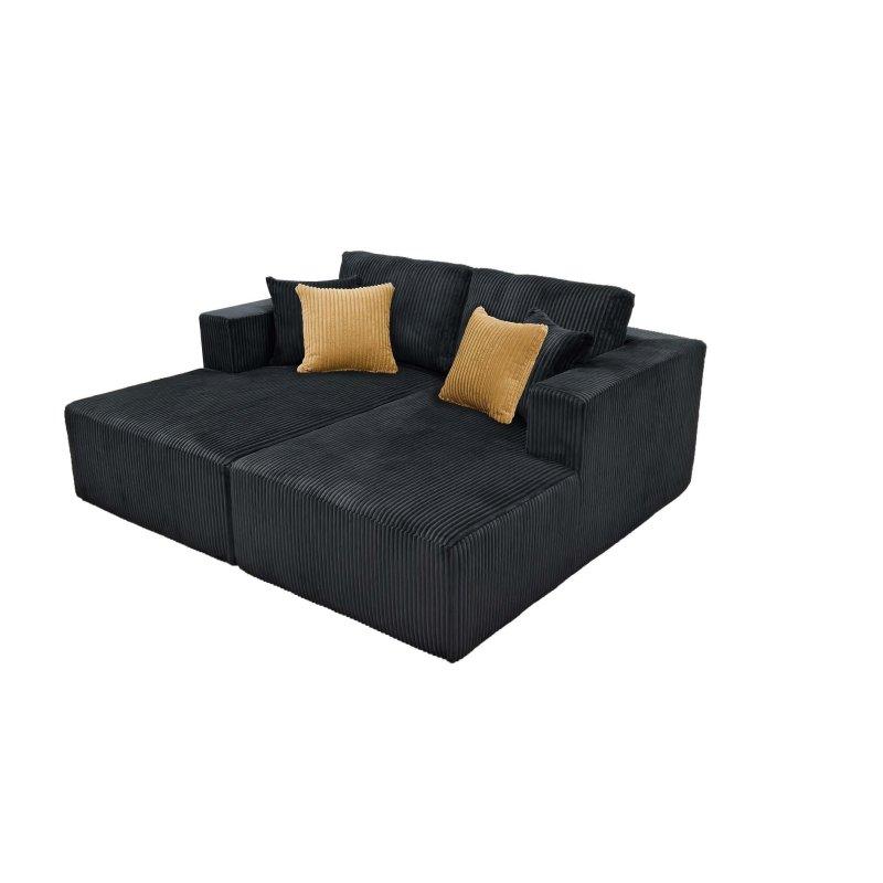 Siyah Fitilli Kadife Montaj Gerektirmeyen Çift Şezlonglu Bohem Koltuk - 194x163 cm - 293182