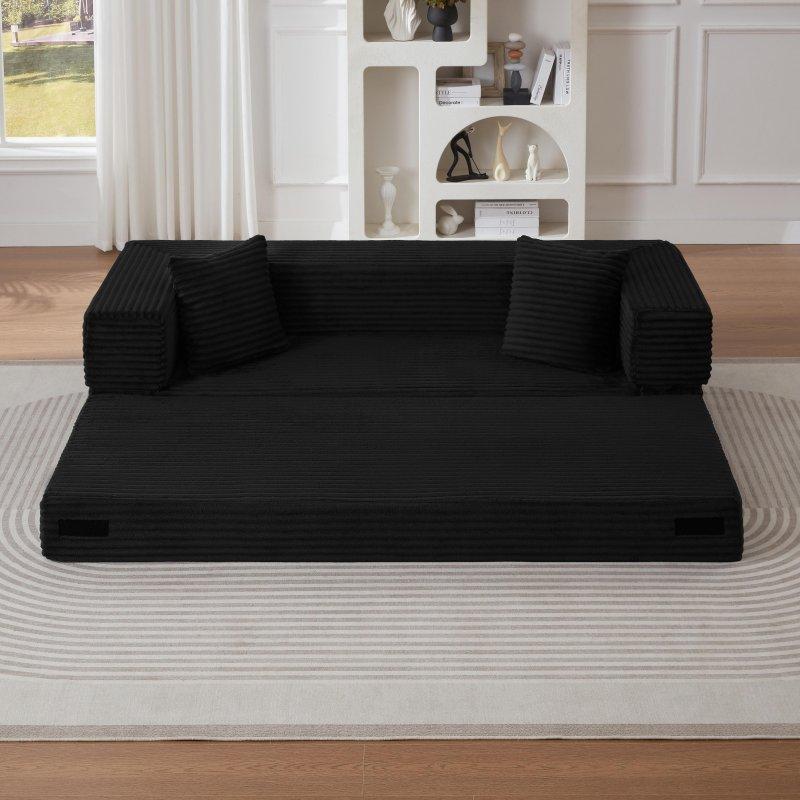 Siyah Fitilli Kumaş Yataklı Kare Kollu Bohem Koltuk - 200 cm - 291846