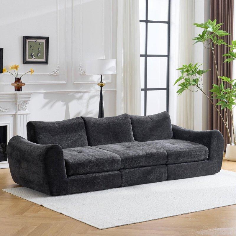 Siyah Flanel Kumaş Modüler Yataklı Yastık Sırtlı Bohem Koltuk - 259x93 cm - 293437