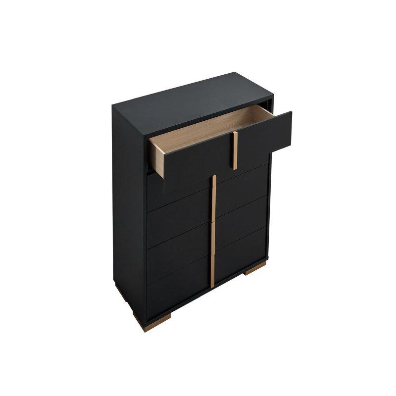 Siyah Gold Detaylı Çam Ağacı 5 Çekmeceli Montajlı Şifonyer - 82x127x41 cm - 303609