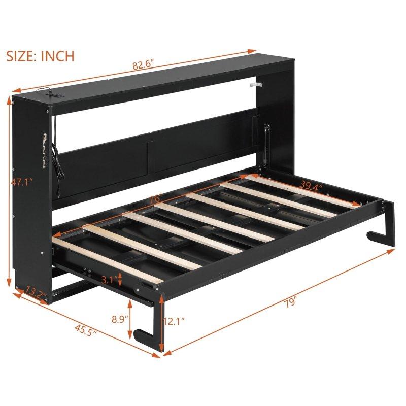Siyah Gold Geometrik Desenli MDF LED Aydınlatmalı ve USB Şarjlı Yan Açılır Tek Kişilik Duvar Yatağı - 263212