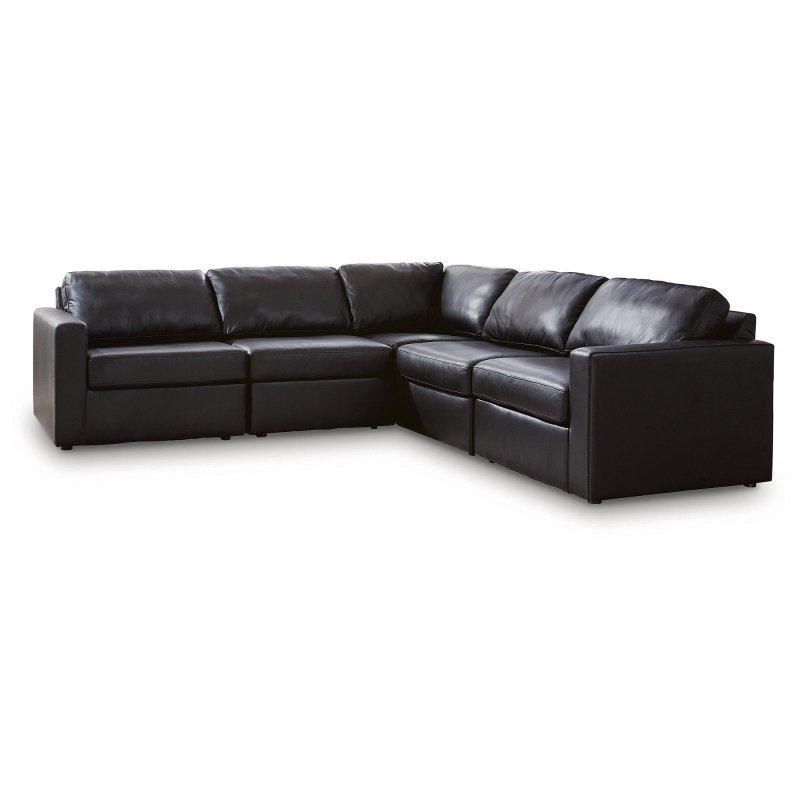 Siyah Hakiki Deri ve Suni Deri Modüler Çıkarılabilir Minderli Köşe Koltuk - 275x275 cm - 259120