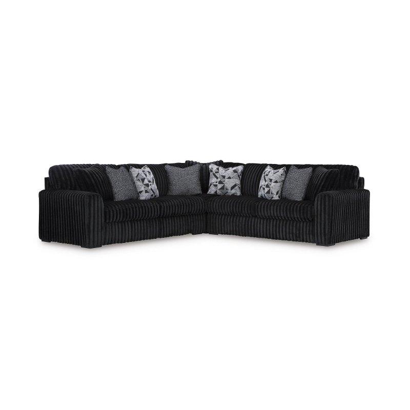 Siyah Jumbo Kadife Kumaş 3 Parçalı Köşe Koltuk - 308x308x102 cm - 257423