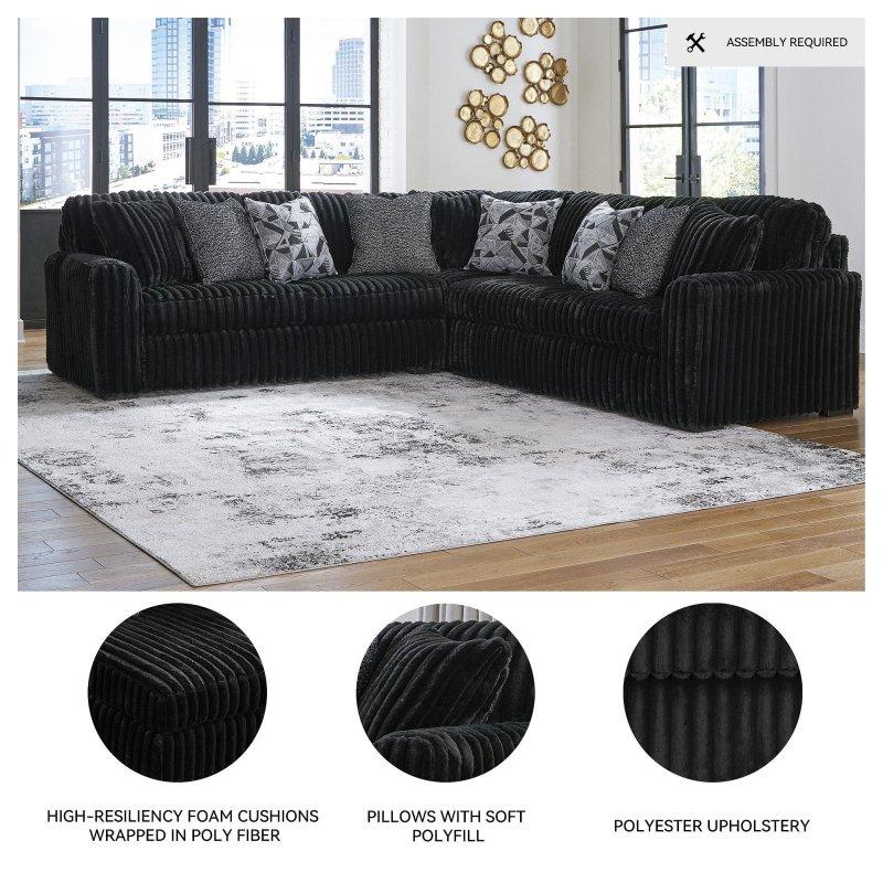 Siyah Jumbo Kadife Kumaş 3 Parçalı Köşe Koltuk - 308x308x102 cm - 257423