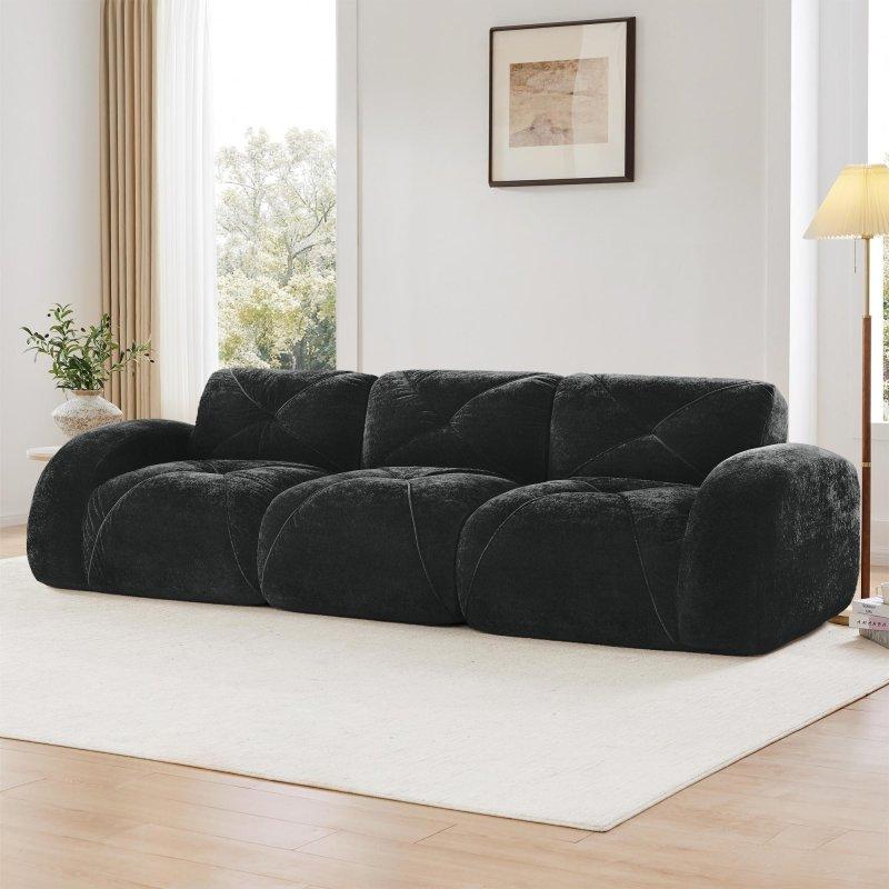Siyah Kadife Ahşap Kapitoneli Modüler Bohem Koltuk - 281x95x76 cm - 291576