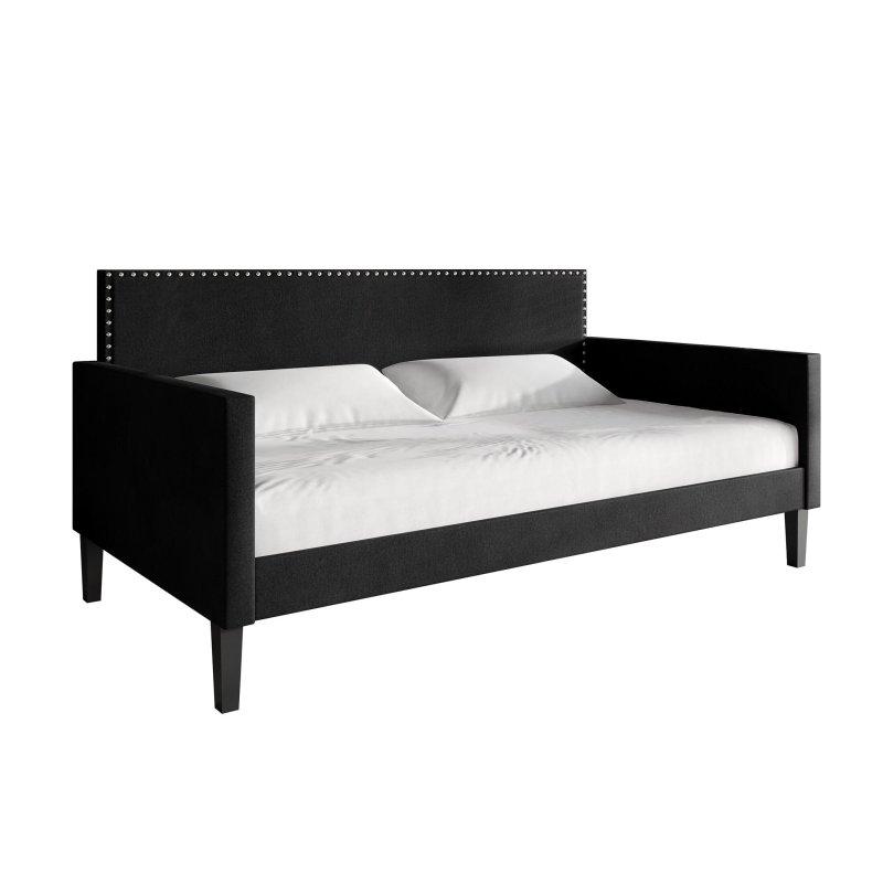 Siyah Kadife Döşemeli Krom Zımba Detaylı Daybed Karyola - 330354