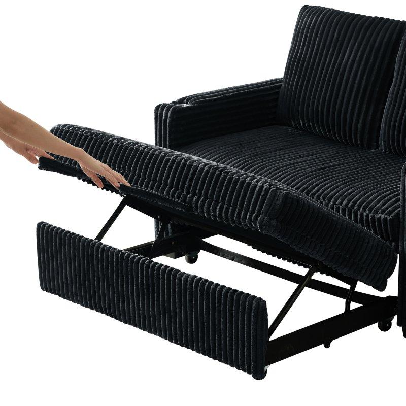 Siyah Kadife İki Kişilik Yataklı ve USB Portlu Bohem Koltuk - 135 cm - 285369
