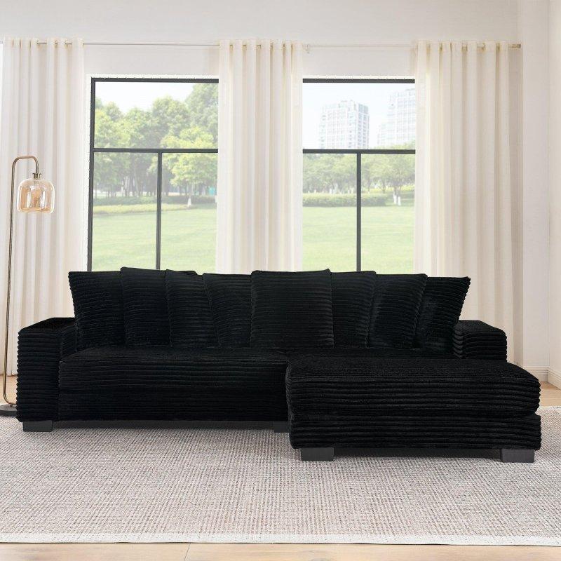 Siyah Kadife Kapitoneli Yönü Değiştirilebilir Bohem Koltuk - 281x145 cm - 288307