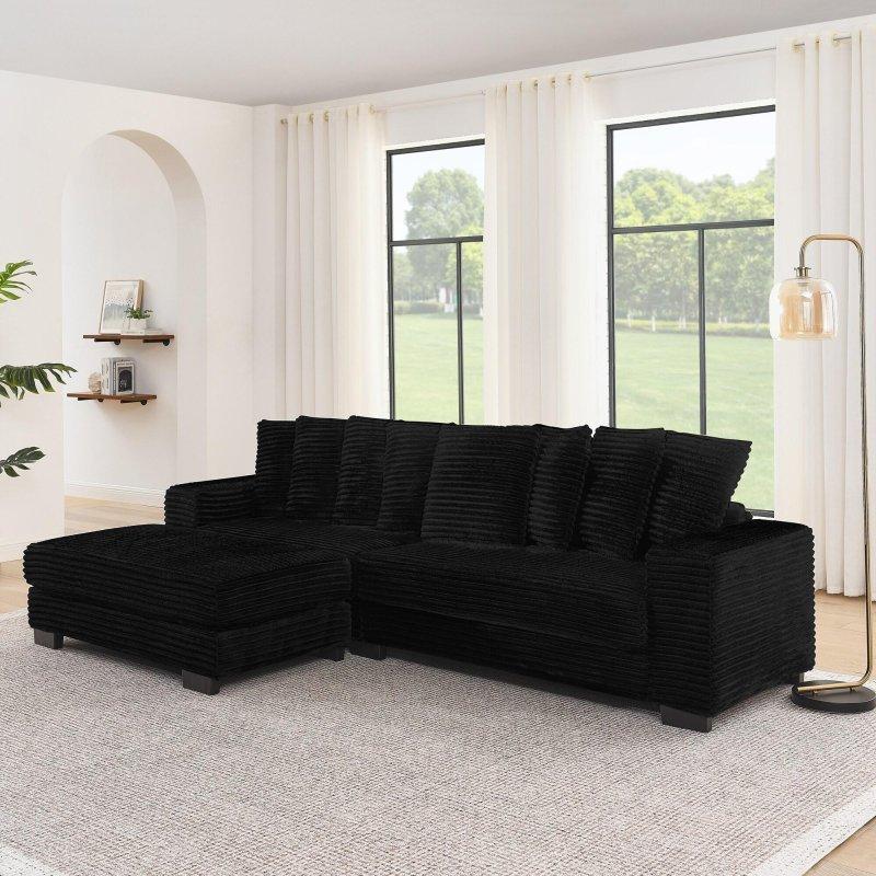 Siyah Kadife Kapitoneli Yönü Değiştirilebilir Bohem Koltuk - 281x145 cm - 288307
