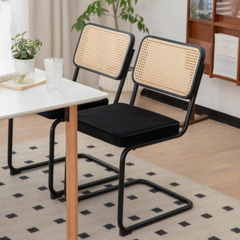 Siyah Kadife Krom 2li Set İstiflenebilir Rattan Sandalye - 45x85x54 cm - 251862 Siyah Kadife Krom 2li Set İstiflenebilir Rattan Sandalye - 45x85x54 cm - 251862