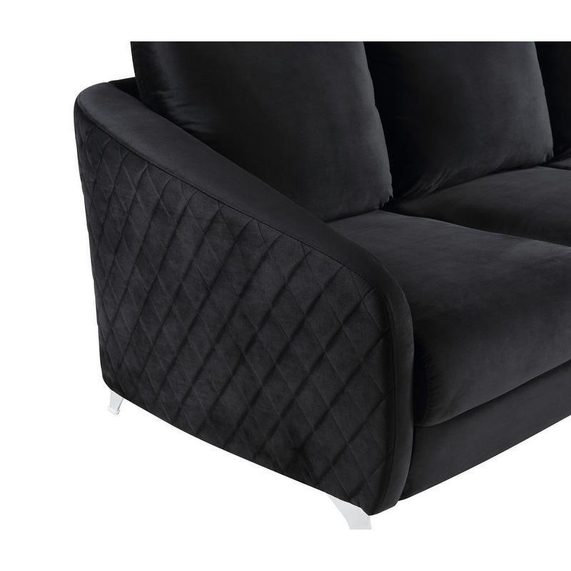 Siyah Kadife Krom Metal Ayaklı Baklava Desenli İki Kişilik Bohem Koltuk - 140 cm - 293004