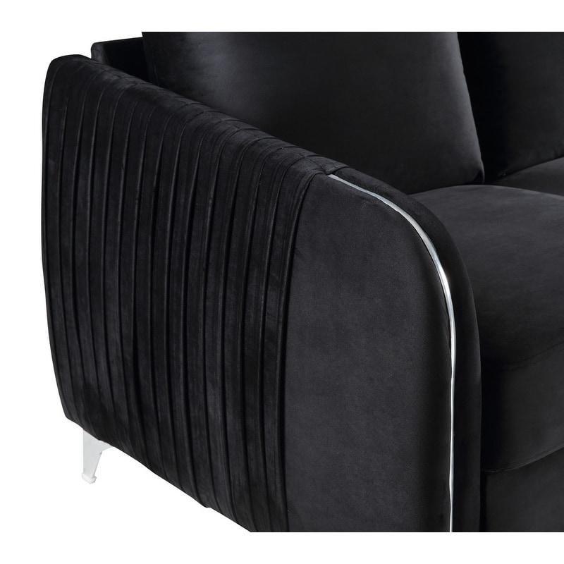Siyah Kadife Krom Metal Ayaklı Dikey Kapitoneli Bohem Koltuk - 138 cm - 282497