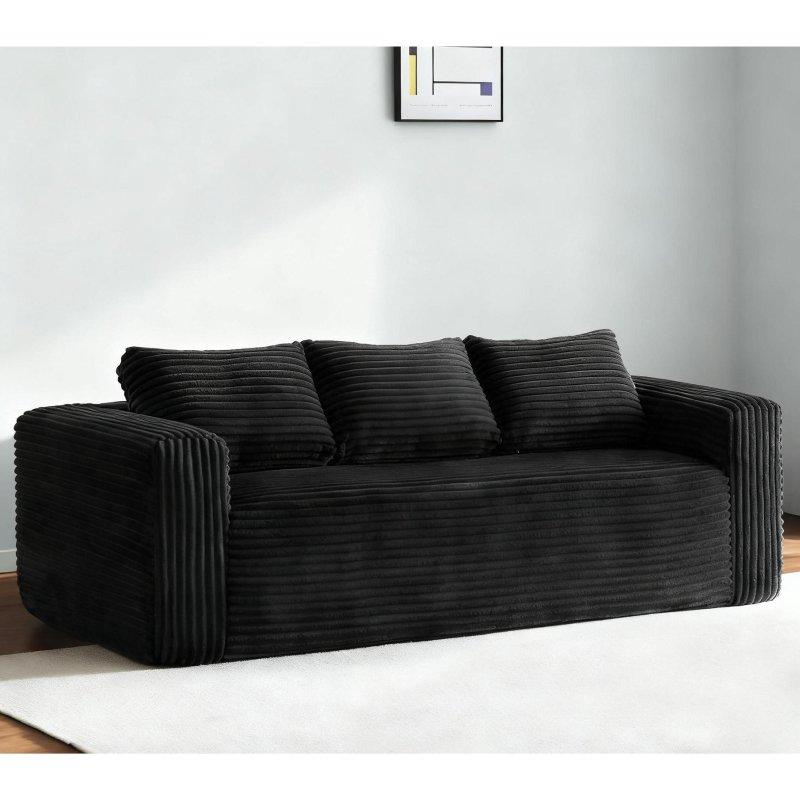 Siyah Kadife Kumaş 3 Kişilik Derin Oturum İskeletsiz Bohem Koltuk - 200x89x73 cm - 285681