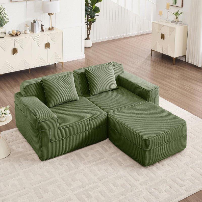 Siyah Kadife Kumaş Modüler Puflu Sağ Köşe Koltuk - 206 cm - 258001