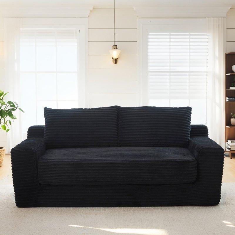 Siyah Kadife Kurulum Gerektirmeyen Yataklı Bohem Koltuk - 180x85 cm - 290325