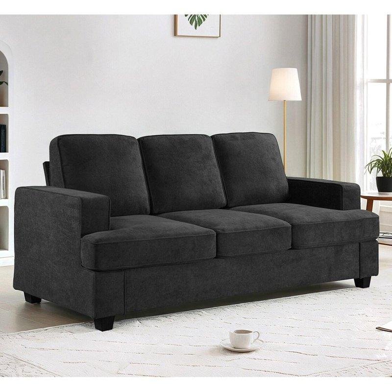 Siyah Kadife MDF 3 Kişilik Yastık Sırtlı Bohem Koltuk - 214x92x89 cm - 290196