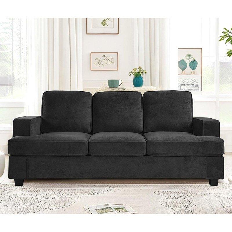 Siyah Kadife MDF 3 Kişilik Yastık Sırtlı Bohem Koltuk - 214x92x89 cm - 290196