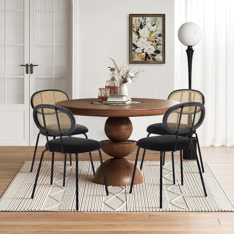 Siyah Kadife Metal Ayaklı 2li Rattan Sandalye - 251917