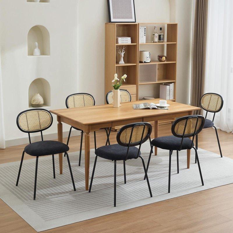Siyah Kadife Metal Ayaklı 2li Rattan Sandalye - 251917