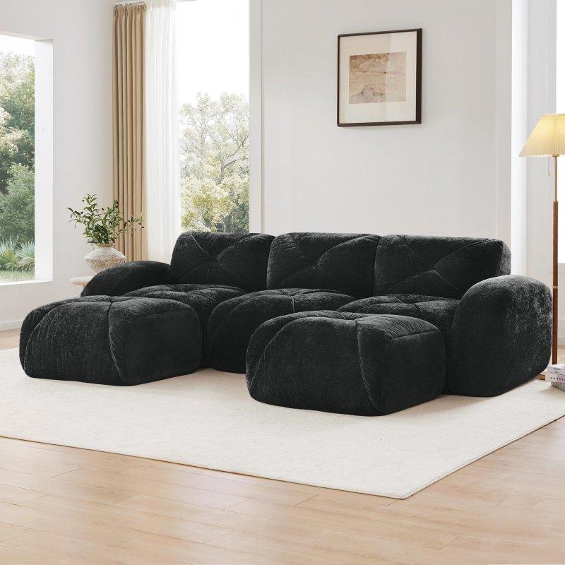 Siyah Kadife Modüler Bohem Koltuk - 281x171x76 cm - 291882