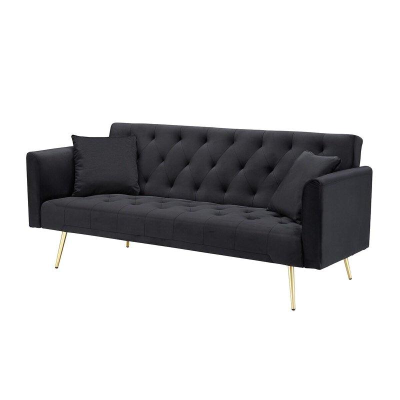 Siyah Kadife Yataklı Ayarlanabilir Metal Ayaklı Bohem Koltuk - 181 cm - 290309