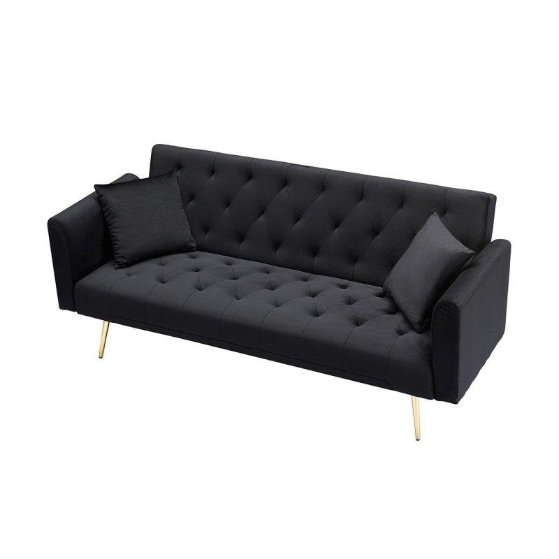 Siyah Kadife Yataklı Ayarlanabilir Metal Ayaklı Bohem Koltuk - 181 cm - 290309