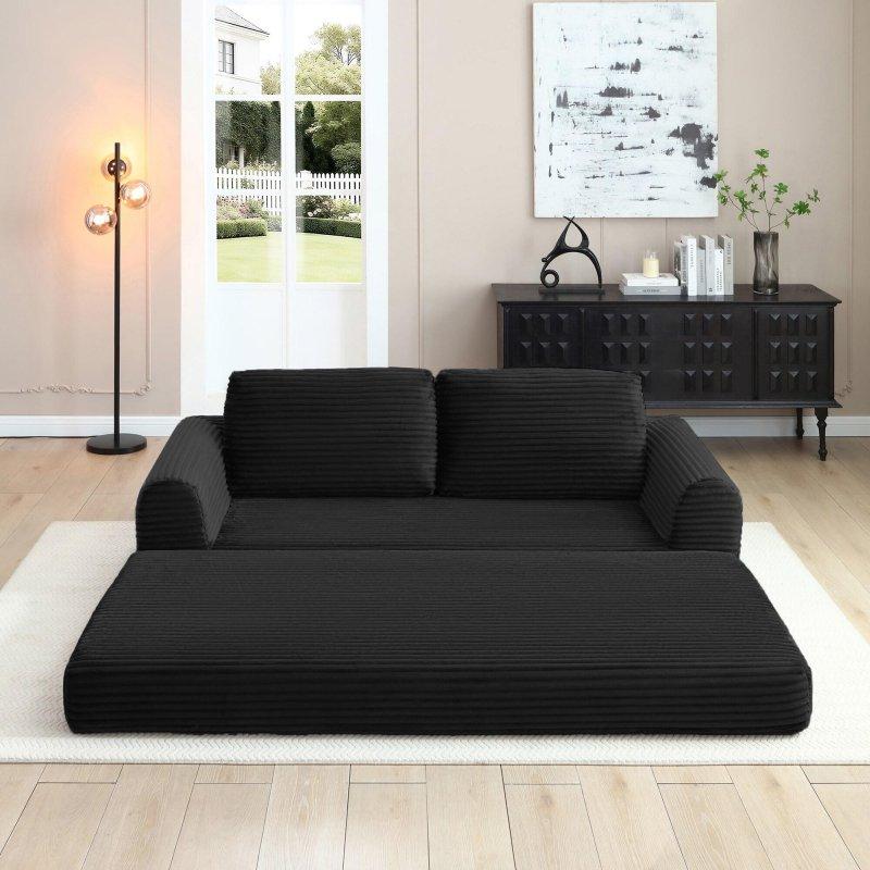 Siyah Kadife Yataklı Katlanabilir Bohem Koltuk - 209x95 cm - 287715